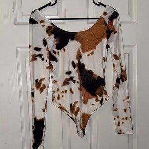 Trendy Women's Long Sleeve Bodysuit - Black, Brown, and White